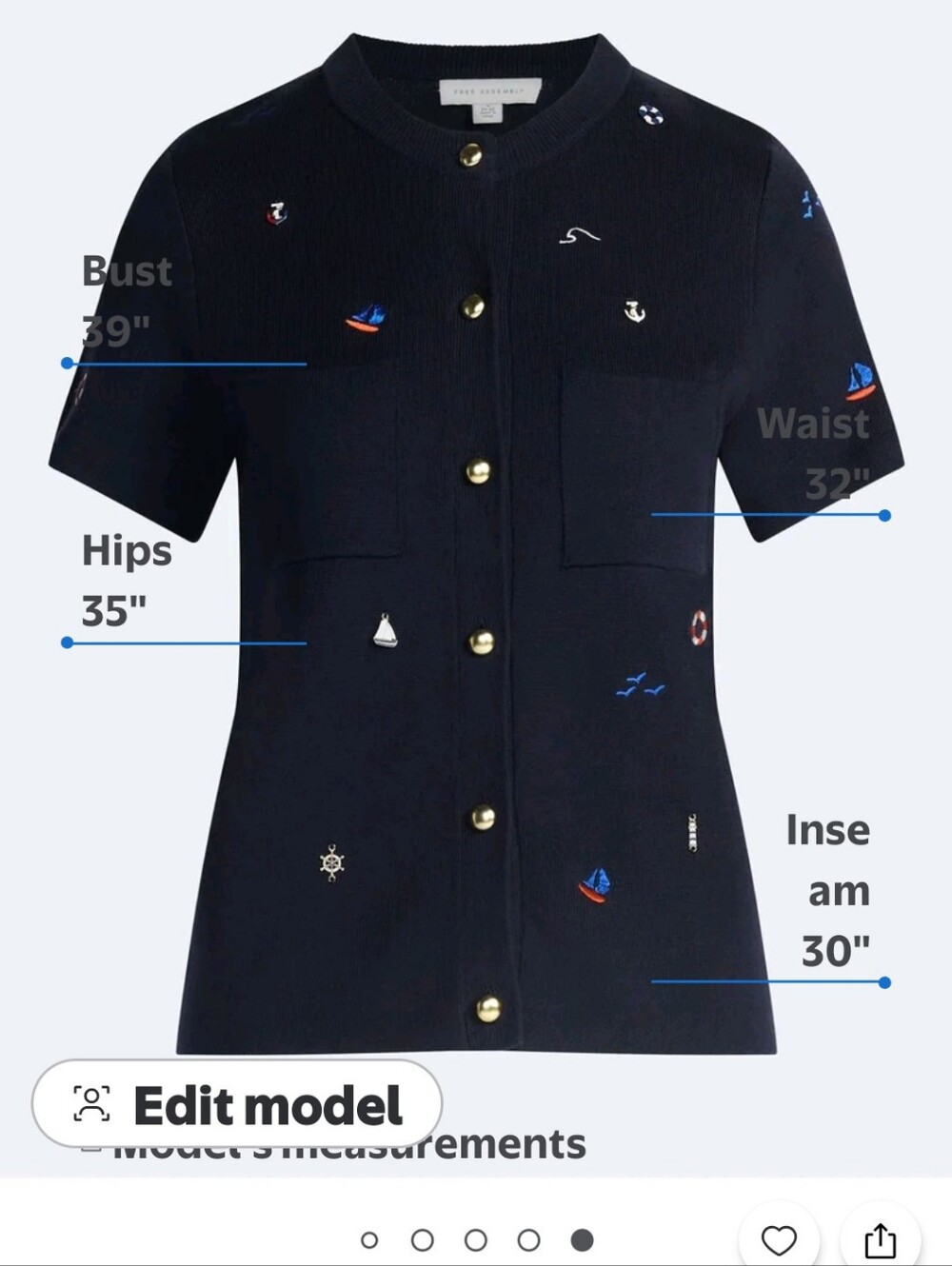 Free Assembly Women's Embroidered Cardigan Sweater with Short Sleeve (large)